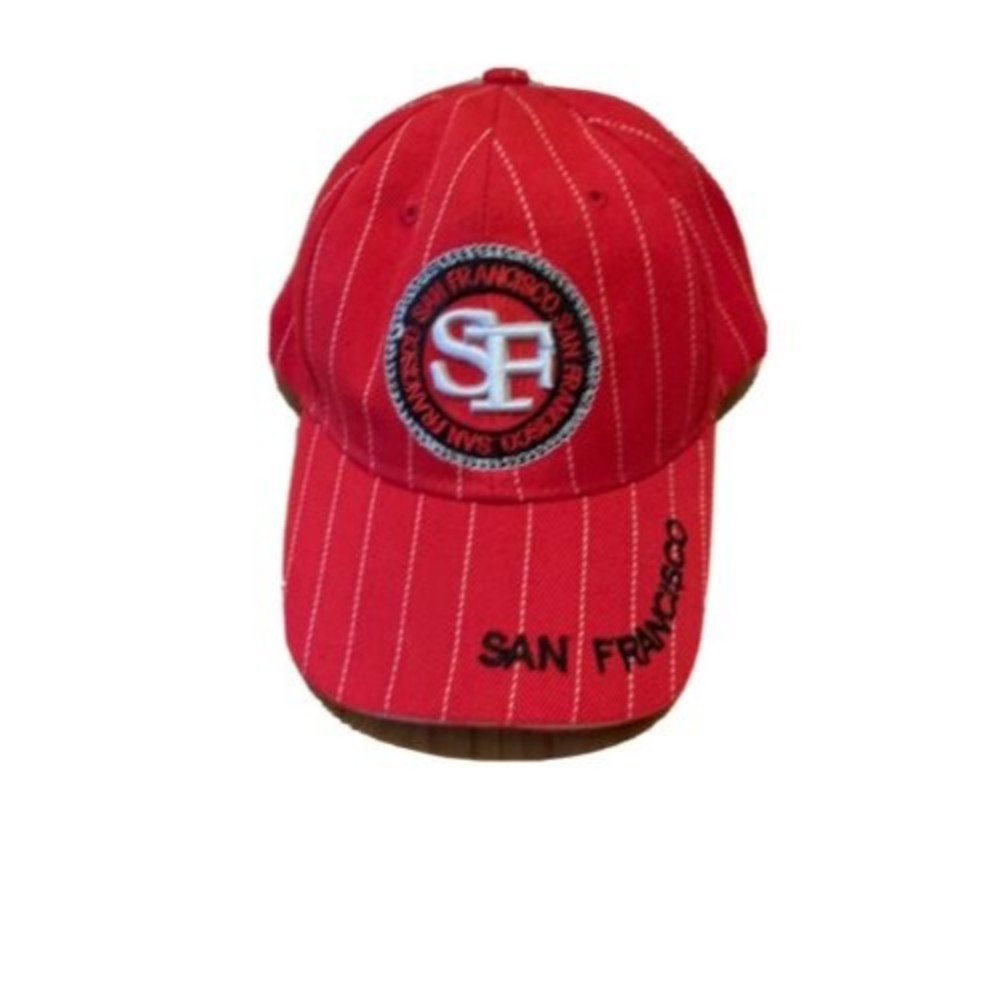 San Francisco Lanza Men’s Pinstriped Adjustable Strapback Cap Hat Red White